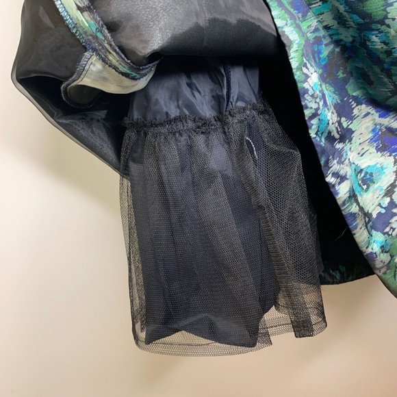 NWT THEIA COUTURE Blue Floral Silk Tea Length Gown Sz 16 - Picture 7 of 11